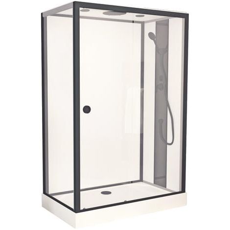 ONDEE ZEN - Cabine de douche GONEA - 140 x 80 cm - Accès de face - Profilés aluminium - Noir mat