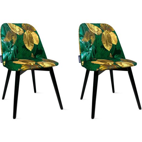 KONSIMO BAKERI Esszimmerstuhle (2-tlg), grün / gold / schwarz (1/4)