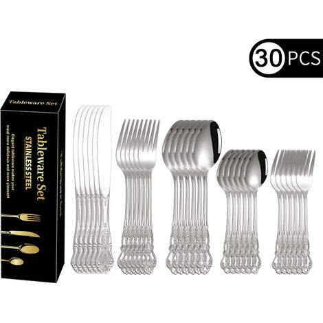 (Argent) Couverts, fourchettes et cuillères  couverts de cour haut de gamme  couverts à steak et cuillères à dessert. (1/5)
