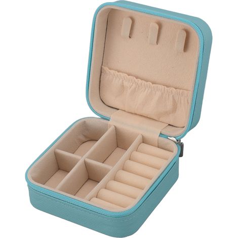Étui à bijoux de voyage, petite boîte à bijoux portable, imperméable, en cuir PU, organisateur de bijoux, étui de rangement pour bagues, boucles d'oreilles, colliers et bracelets, bleu lac (1/5)