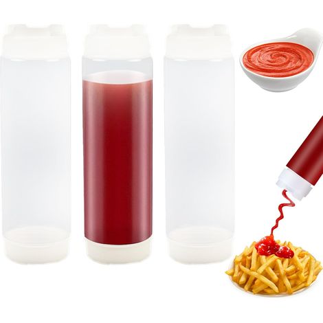 3-teiliges Saucenflaschen-Set, umgedrehte Quetschflasche aus Kunststoff für Soßen, 473 ml Quetschflaschen aus Kunststoff für Soßen, Ketchup-Sirup-Spender für Restaurants (1/5)