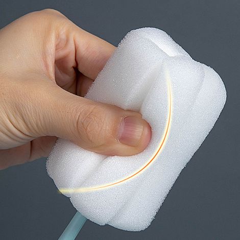 Brosse à bouteille à long manche flexible 360° avec éponge douce, design trou de suspension, nettoyage élastique, bleu (1/5)