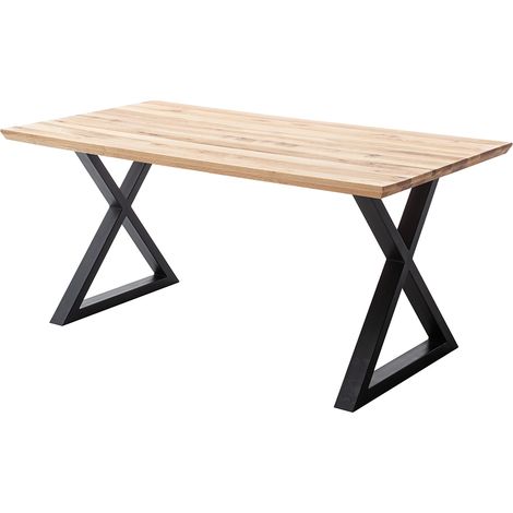 Esstisch 160x90 cm mit Schweizer Kante, X-Gestell, Eiche massiv geölt, PARACATU-06 (1/5)