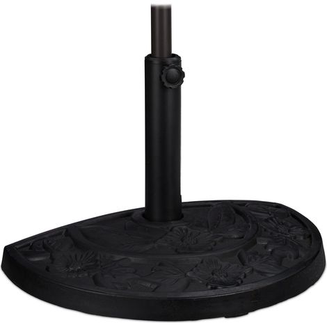 Relaxdays Base Semicircolare per Ombrellone, per Aste da 25-35 mm, Resistente, Design a Fiori, Giardino & Balcone, Nero