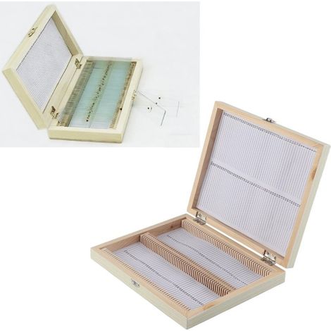 Objektträgerhalter aus Holz, Aufbewahrungsbox für 100 Präparate, digitale Codierung, Metallverschluss, Korkauskleidung, für Labor und Studierende (1/5)