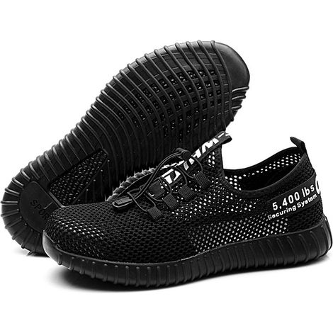 Chaussures de sécurité de travail protectrices et respirantes noires anti-écrasement et anti-perforation (45) (1/5)