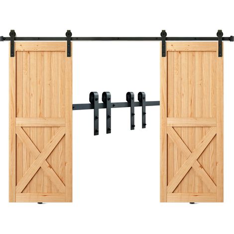 Kit Quincaillerie de Porte Coulissante de Grange 244 cm Rail Porte Coulissante Convient Double Porte Largeur 1,12-1,32 m Épaisseur 32-45 mm Charge 150 kg Poulie Silencieuse Forme J pour Maison (1/5)