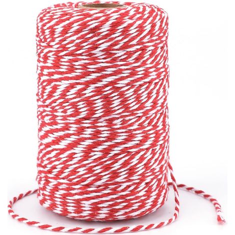 1 Rouleau Ficelle Coton 200M Rouge Et Blanc 2MM Pour Emballage Cadeau Noel Et Bricolage Artisanat (1/5)