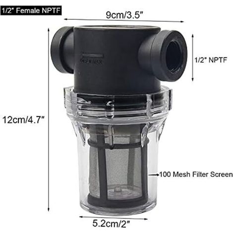 Pipeline Filtre pour pompe à eau 1/2" avec tamis en acier inoxydable 100 mailles, filtre en maille en ligne pour arrosage du jardin (1/3)