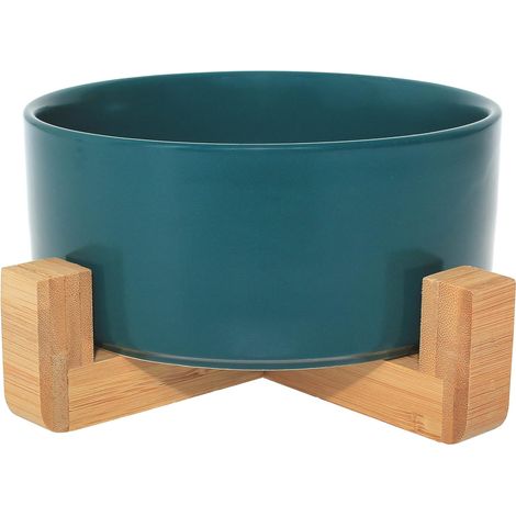 Gamelle en céramique avec support en Bambou pour Chiens et Chats - Capacité de 850 ML (Jade) (1/5)
