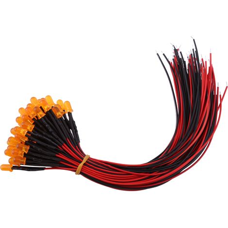 50pcs LED 5mm orange (6) pré-câblées, 12V DC diffus, diodes multicolores lumineuses (1/2)