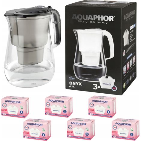 Jarra filtrante Aquaphor Onyx de 2,8 L + 6 cartuchos, color negro. (1/5)