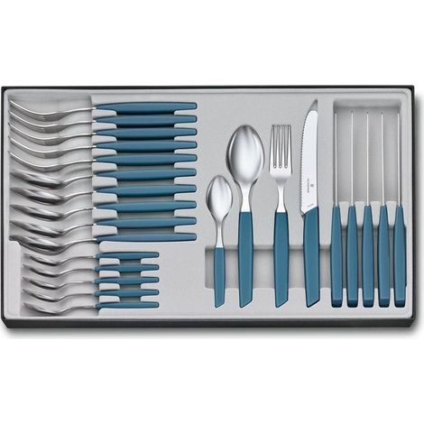 Victorinox 6.9096.11W2.24 Swiss Modern Posate da Tavola 24 Pezzi in Acciaio Inox 18-10 con Manici Blu Antiscivolo colore Blu (1/2)