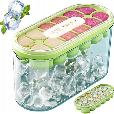 Moule à glaçons avec récipient et couvercle hermétique – Bac à glaçons en silicone à 12 compartiments – facile à démouler, sans odeur et résistant aux basses températures. (1/5)