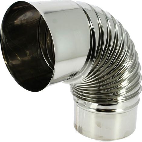 TEN – Coude inox 304 plissé 90° Ø97 – Raccord gaz pour tubage tous combustibles – Soudure continue et embouts calibrés (1/2)