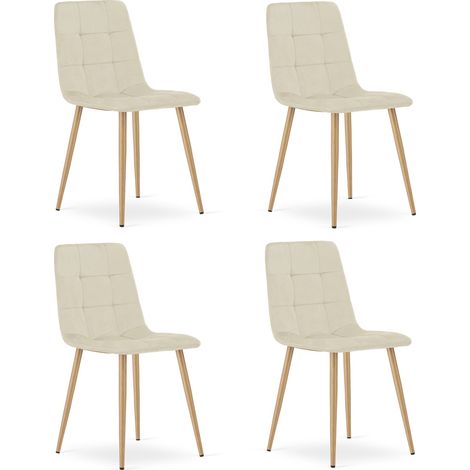 Set di 4 Sedie Kara in Velluto Beige con Gambe Effetto Legno (1/5)