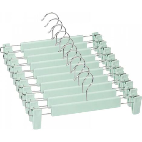 Lot de 10 cintres pour jupes, pantalons avec 2 pinces réglables antidérapantes pour pantalons suspendus, chaussettes, jupes, menthe (1/5)