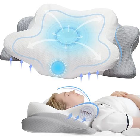Oreiller orthopédique inodore pour soulager les douleurs cervicales et des épaules, oreiller cervical ergonomique en mousse à mémoire de forme, format rectangulaire, 100 % polyester, gris clair-AquaFo (1/5)