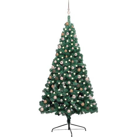 Demi-arbre de Noël artificiel pré-éclairé et boules-Décoration de Fête pour Noël vert 210 cm 179739 (1/5)