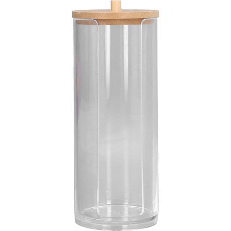 Dispenser à cotons démaquillants transparent avec couvercle, rangement organisé pour disques et cotons-tiges, bac de beauté rond. (1/5)