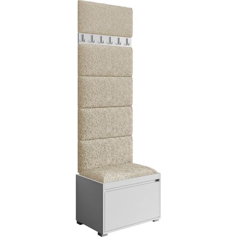 Conjunto para recibidor Comfivo Pinus V, Blanco + Abriamo 03, 207x65x34cm, Tapiz, Aglomerado laminado, Colocada, Montada en la pared