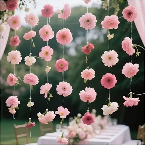 Ensemble de 80 pièces de cascades de fleurs comprenant 80 fleurs roses artificielles mélangées et 2 rouleaux de corde