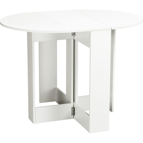 Ausziehbarer ovaler Tisch aus weißem Holz mit 2 Klappplatten – 104 x 76 x 73,7 cm – Klapptisch für Esszimmer und Küche