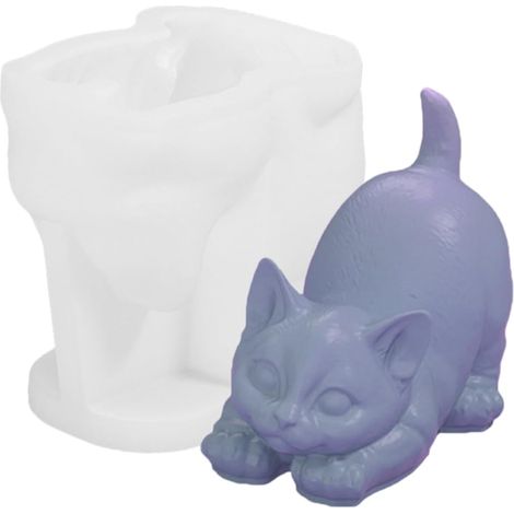 Moule en silicone 3D en forme de chat - Moule à mouler en silicone - Moule à presser - Moule en résine époxy - Moule à savon pour bricolage - Résine béton plâtre cire, savon (1/5)