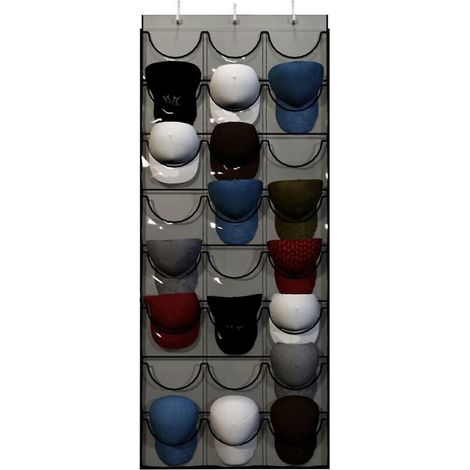 Porte-casquettes de baseball, organisateur de casquettes à 24 poches à suspendre à la porte, avec poches transparentes et profondes pour protéger (1/5)