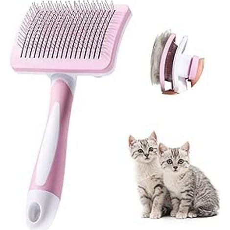 Selbstreinigende Haustierbürste, Bürste für langes und kurzes Fell, für Hunde und Katzen, entfernt effektiv Unterwolle und Verfilzungen, Rosa (1/5)