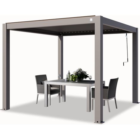 PRIMEYARD Pérgola 3x3 m postes de aluminio con techo de lamas de aluminio pabellón de jardín gris (1/5)