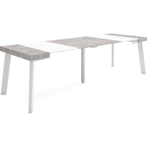 Skraut Home - Table console extensible, Console meuble, 260, Pour 12 personnes, Pieds en bois, Style moderne, Blanc et Gris Ciment (1/5)