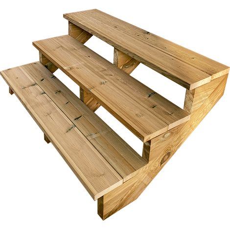 Berlin Escalier extérieur bois 3 marches H 54cm L-120cm - sans contre marche
