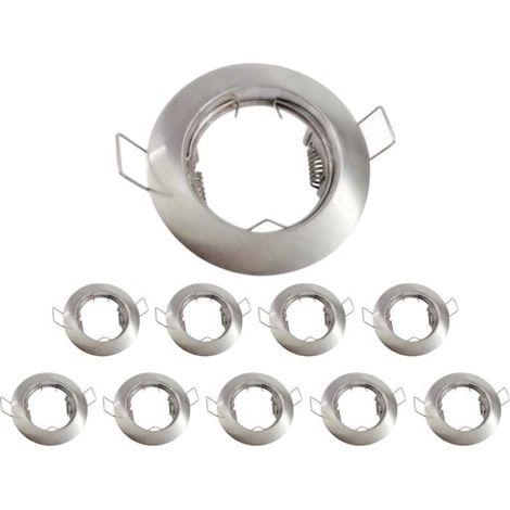 Pack de  10 - Support Spot Encastrable GU10 Rond en Acier - Inox - SILUMEN (1/5)