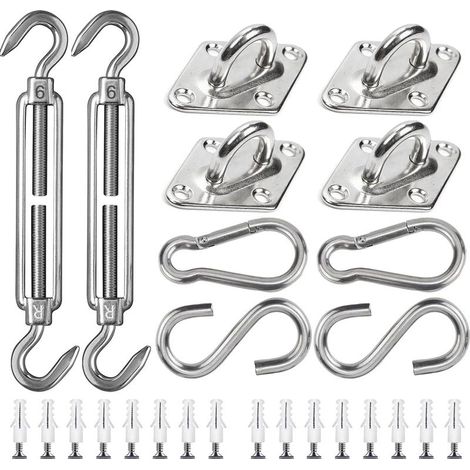 M6 Kit de Fixation pour Voile D\\'ombrage 42 Pièces de Matériel en Acier Inoxydable pour Installation de Voile d\\'ombrage Rectangulaire et Triangulaire (1/5)