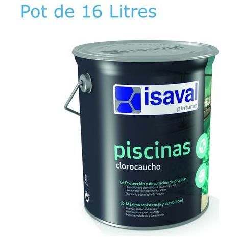 Peinture de piscine caoutchouc chloré 16L – Résistante aux intempéries – Haute opacité – Adhérence sur béton et mortier – Isaval