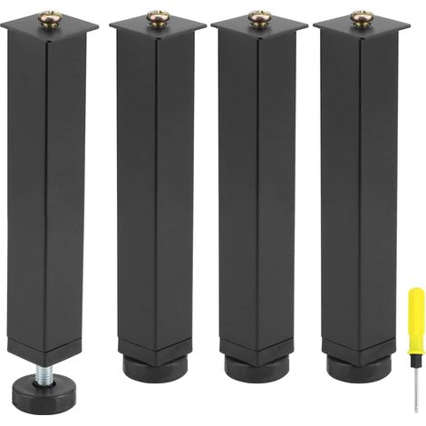 Lot de 4 - Pied Réglable - Sommier à Lattes - Hauteur Ajustable 20-22 cm - Acier Robuste - Base Antidérapante - Pour Meubles Divers - Noir - 20x22 cm (1/5)