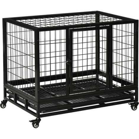 PawHut Heavy Duty Metal Dog Crate Pet Cage with Tray Wheeled Dog Kennel Medium