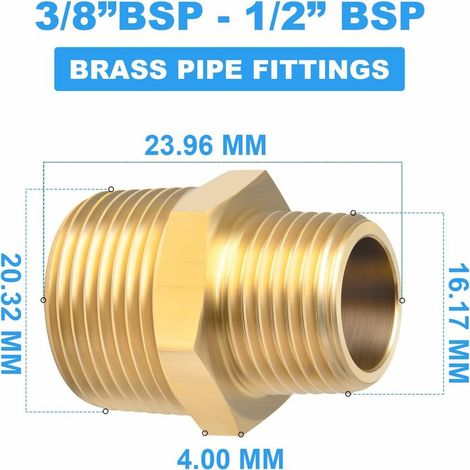 Zweiteiliges Messing-Rohrverbindungsstück, Reduzier-Sechskantverschraubung, 1/2" x 3/8" BSP-Außengewinde-Kupplungsverbinder für Wasser/Öl/Gas (1/4)