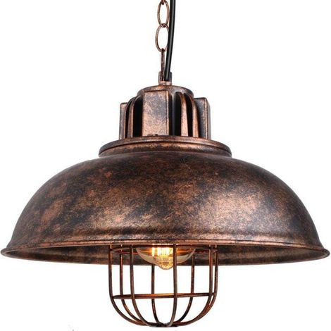 Suspension - Lustre Métal - Style Loft Industriel Vintage - E27 - 33 cm x 35 cm - Chaîne 50 cm - 1 pièce
