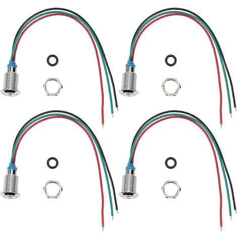 Lot de 4 voyants LED ronds 10mm 1224V bicolore Rouge Vert, étanches, pré-câblés, anode commune, indicateur lumineux 2 couleurs pour tableau. (1/5)