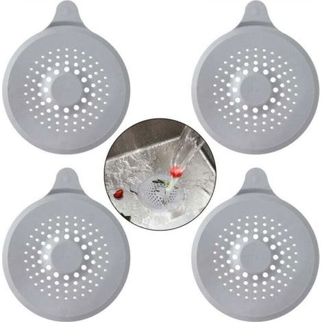 4-piece gray A-type handle (14.5-17cm) silicone drain cover, sink strainer with suction cup, bathtub drain cover strainer (1/4)