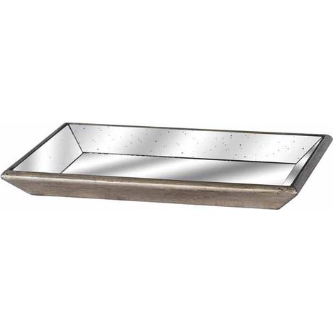 Astor Distressed Mirrored Tray with Wooden Detailing - Glass/Wood - L32 x W49 x H5 cm - Gold