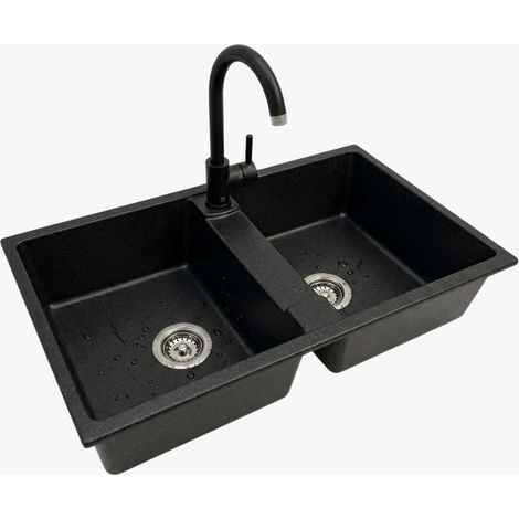 Lavello Staylux con 2 Vasche e miscelatore colore Nero 8651B-N
