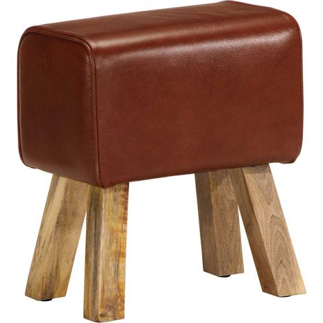 Banc saut de cheval Banc d'entrée - Banc de jardin 38 cm Marron Cuir véritable et manguier BV507819 - BonneVie (1/5)