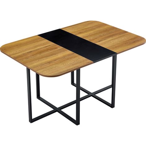 Mesa de comedor 114x71 cm negro y madera en MDF y metal con bordes redondeados (1/5)