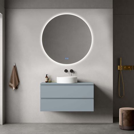 Mobile bagno sospeso 100 cm Blu Avio per Lavabo d'appoggio Specchio Tondo Retroilluminato - Fiji Paint Top (1/4)