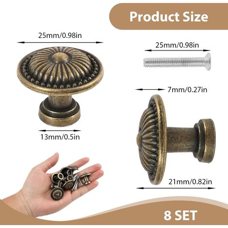 Antike Möbelgriffe, 8 Stück 26 mm Möbelknöpfe mit Schrauben, Vintage-Möbelknöpfe aus Zinklegierung, Küche, Badezimmer, Kommode (1/5)
