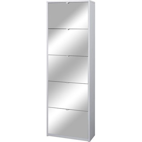 Scarpiera 5 Ante con Specchio 63x190x29 cm Bianco Fiammato (1/2)