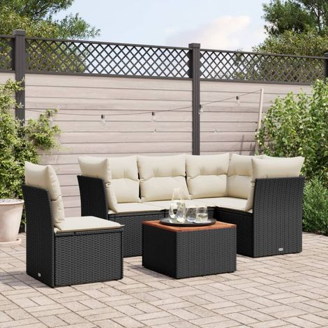 Set de sofás de jardín 6 piezas y cojines ratán sintético negro vidaXL (1/5)